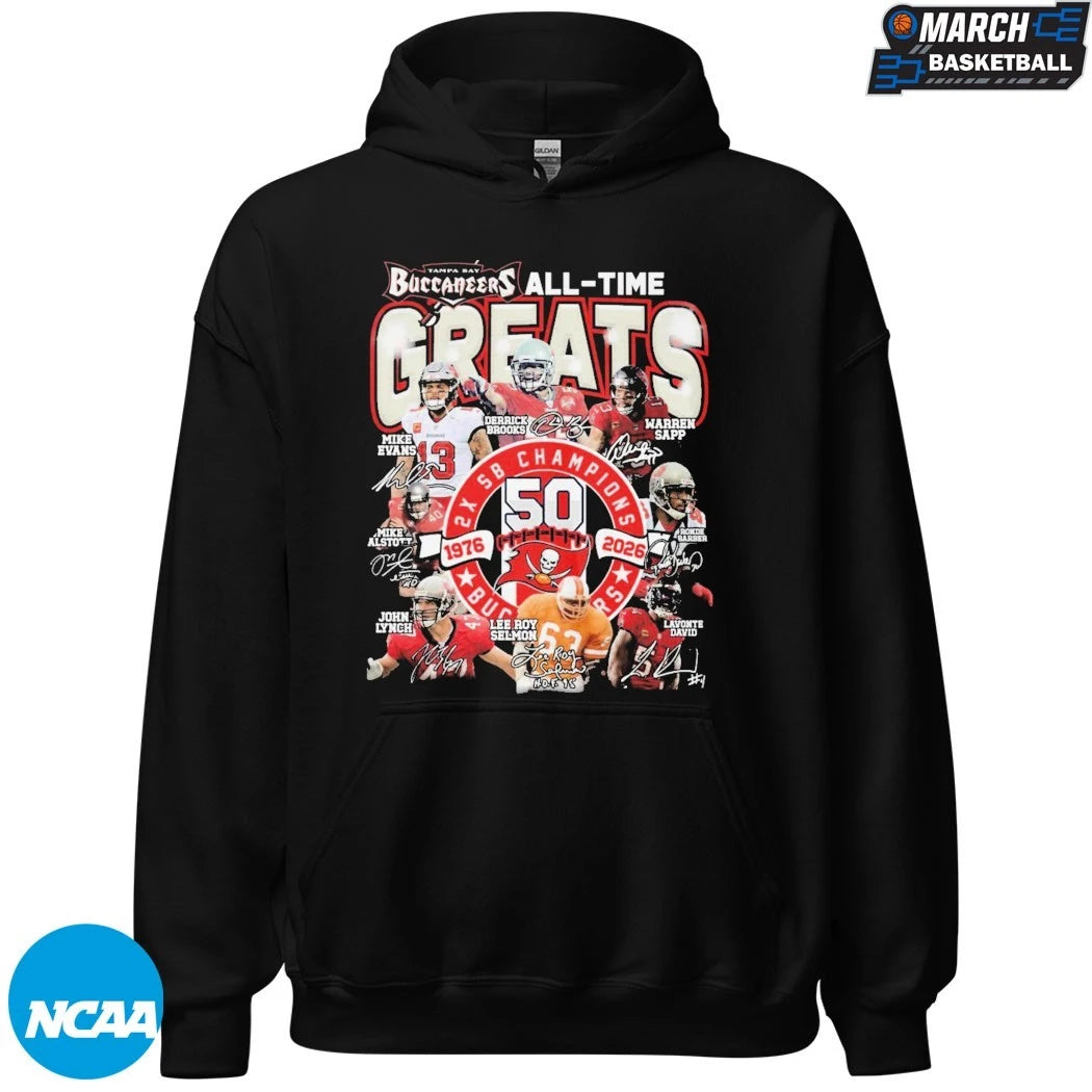 Tampa Bay Buccaneers All Time Greats 50 Years 1976-2026 Signatures T-shirts