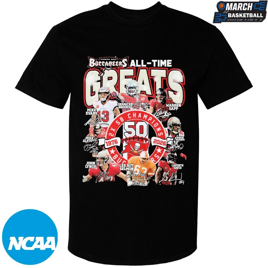 Tampa Bay Buccaneers All Time Greats 50 Years 1976-2026 Signatures T-shirts