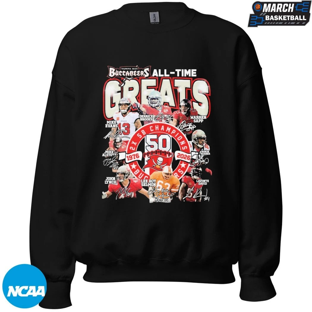 Tampa Bay Buccaneers All Time Greats 50 Years 1976-2026 Signatures T-shirts