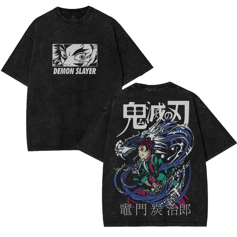 Tanjiro Kamado Inspired Graphic Tee with Sword & Dragon Design | Japanese Anime Oversized T-Shirt for Otaku Fashion Fans...