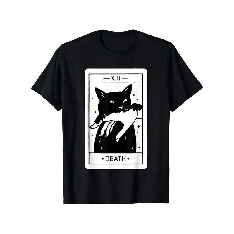 Tarot Card Black Cat T-Shirt, A Great Gift, Unisex Cotton Casual Round Neck Outdoor Short Sleeve T-Shirt, 100% Cotton...