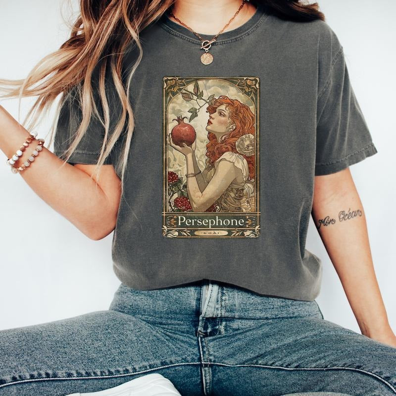 Tarot Card Of Persephone And Pomegranate Shirt, Greek Mythology Goddess Gift Tee For Her, Vintage Comfort Colors Present...