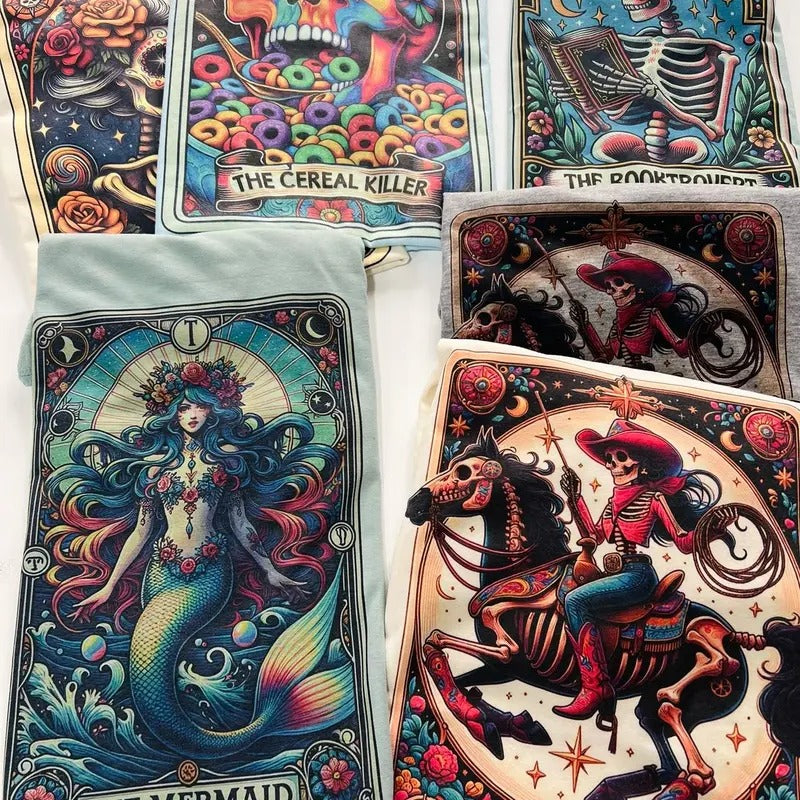 Tarot Tees Tarot Skeleton Tshirts Mermaid Tarot T-Shirts Tarot Card Skull Shirts Dog Mom Tarot Tshirts Tarot Cat Mom Tees...