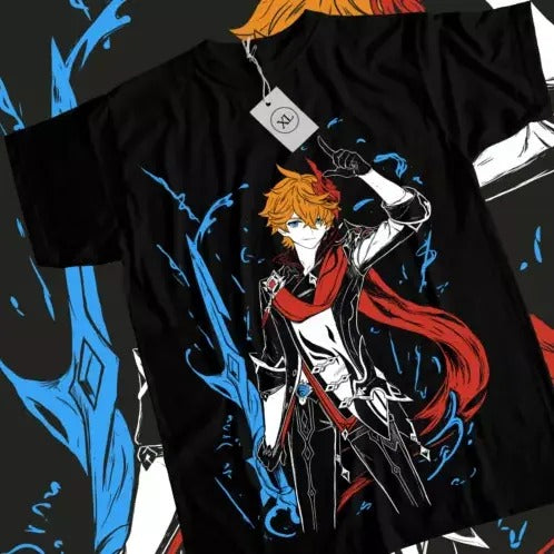 Tartaglia Genshin Impact T-shirt Anime Girl Kawaii Gift Black Shirt Tee All Size Hoodie, Sweatshirt | HypeCrazeTee.com