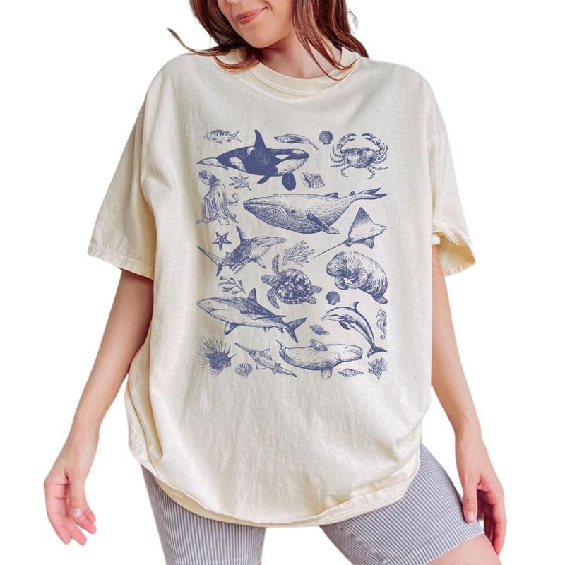 Tattoo Sea Animal Shirt, Retro Ocean Nature Graphic Tee, Marine Life Vintage 90s Tees, Sealife Shirts, Summer Vibes Shirt...