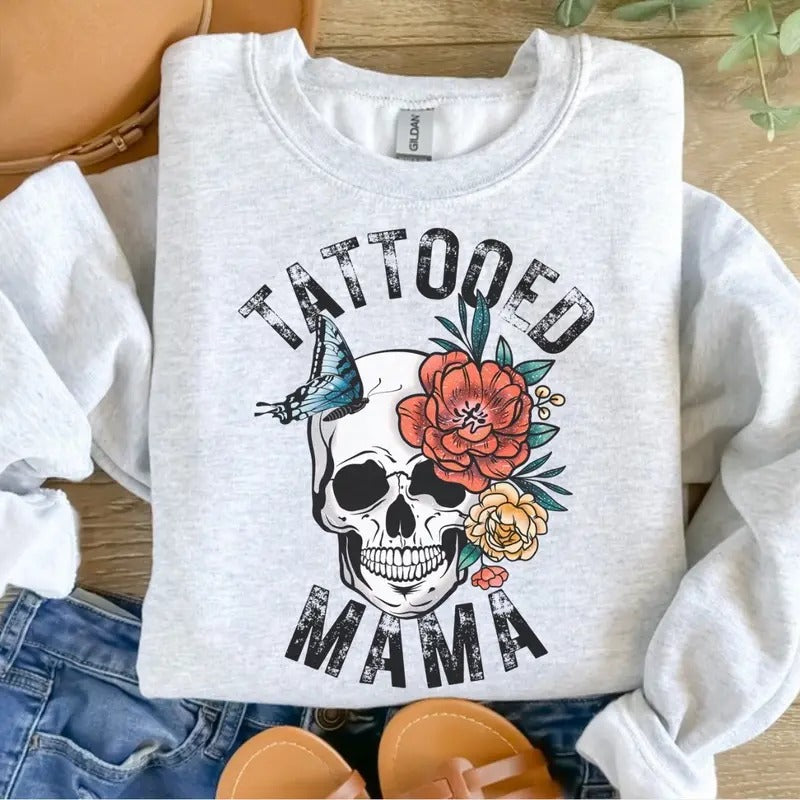 Tattooed Mama Skullie Ash Grey T-Shirts, Hoodie, Sweatshirt