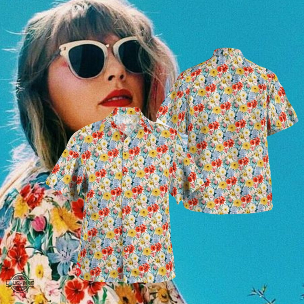Taylor Swift Hawaiian Shirt And Shorts Cosplay Taylor Swift Aloha Summer Beach Shirt Swfities Eras Tour Gift For Fans Taylor Swift Floral Tropical Button Up Shirts - Laughinks