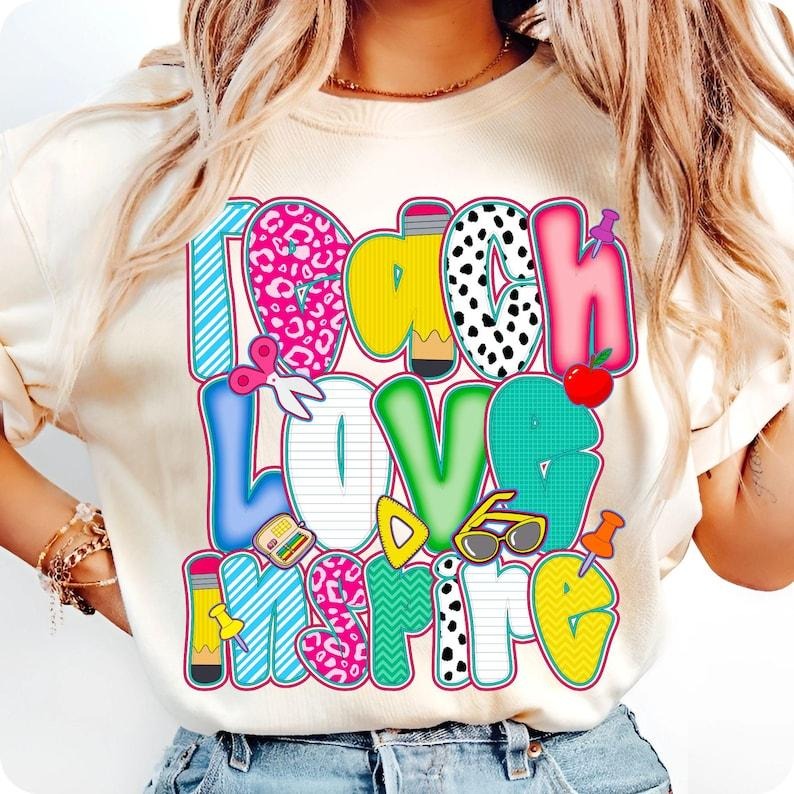 Teach Love Inspire Back to School Teacher Life Inspirational Graphic for Teacher Squad First Day Shirt School Fun Day...