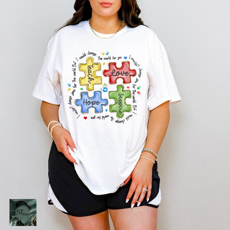 Teacher Autism White 100% Ringspun Cotton T-Shirt Unisex Fit Hoodie, Sweatshirt | HypeCrazeTee.com