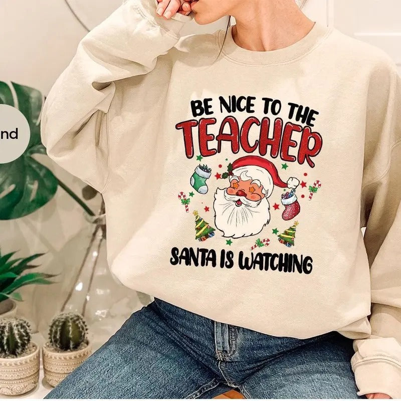 Teacher Christmas Sweatshirt , Christmas Teacher Graphic Hoddie, Teacher Christmas Gift, Xmas Gift For Teacher, Funny...