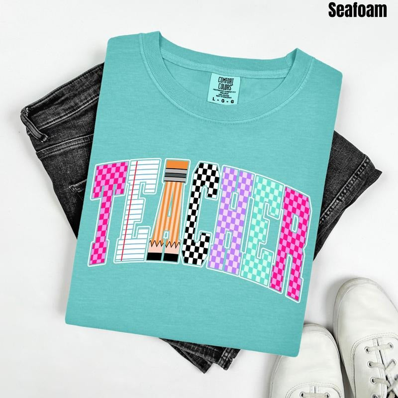 Teacher Multi Checker Comfort Colors T-Shirt 'NLB' Hoodie, Sweatshirt | HypeCrazeTee.com