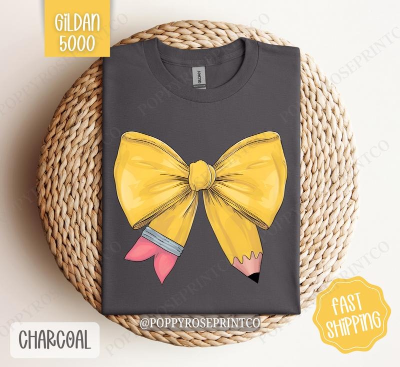 Teacher Pencil Bow Shirt Gildan, Gift for Teacher Appreciation, Back To School Teach Shirt Oversized Crewneck Tee Hoodie,...