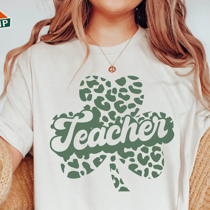 Teacher St Patricks Day T-shirt, Shamrock Leopard T-shirt, Lucky Teacher T-shirt, St Patricks Day T-shirt, One Lucky...
