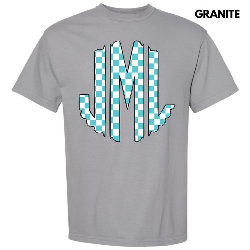 Teal Checker Monogram Comfort Colors T-Shirt 'NLB' Hoodie, Sweatshirt | HypeCrazeTee.com