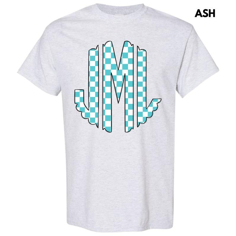 Teal Checker Monogram Gildan Short Sleeve T-Shirt 'NLB' Hoodie, Sweatshirt | HypeCrazeTee.com