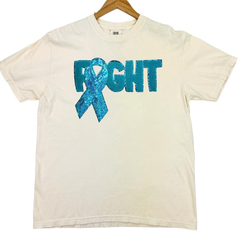 Teal Fighting Ribbon Patch Comfort Colors T-Shirt Hoodie, Sweatshirt | HypeCrazeTee.com