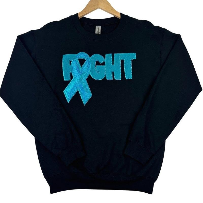Teal Fighting Ribbon Patch Gildan Sweatshirt T-Shirts, Hoodie | HypeCrazeTee.com