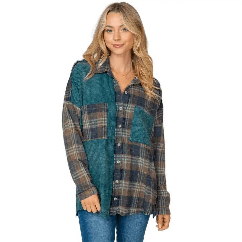 Teal Thermal &  Plaid Shirt Hoodie, Sweatshirt | HypeCrazeTee.com