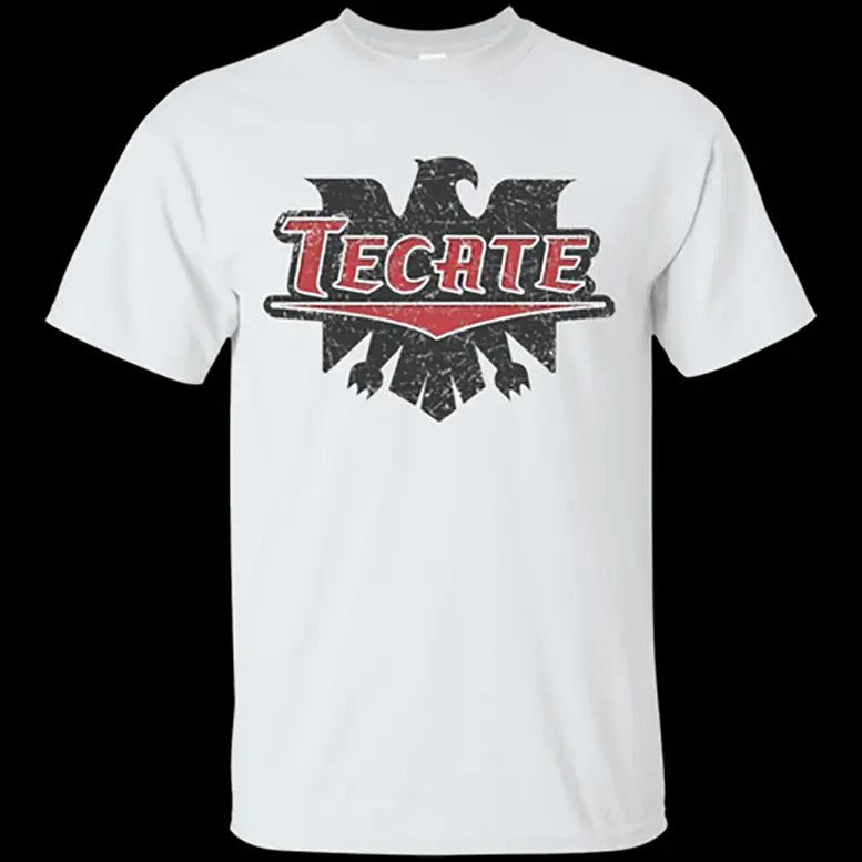 Tecate Beer Logo Graphic T-shirt, White Red Worn Label Pattern Tee, Unisex Sweatshirt, Hoodie, Top Menswear Streetwear...