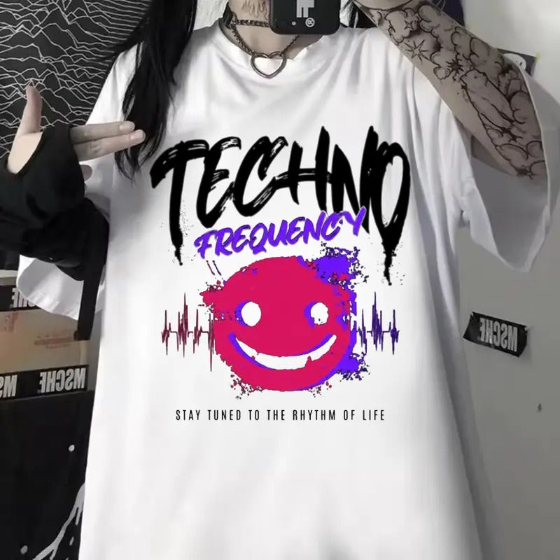 Techno Frequency T-Shirt,Outdoors T-Shirt, Cotton Unisex T-Shirt Hoodie, Sweatshirt | HypeCrazeTee.com