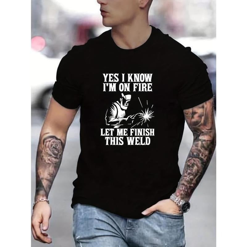 Tees For Men, Funny 'On Fire Welding'print T Shirt, Casual Short Sleeve Tshirt For Summer Spring Fall, Tops As Gifts Made...