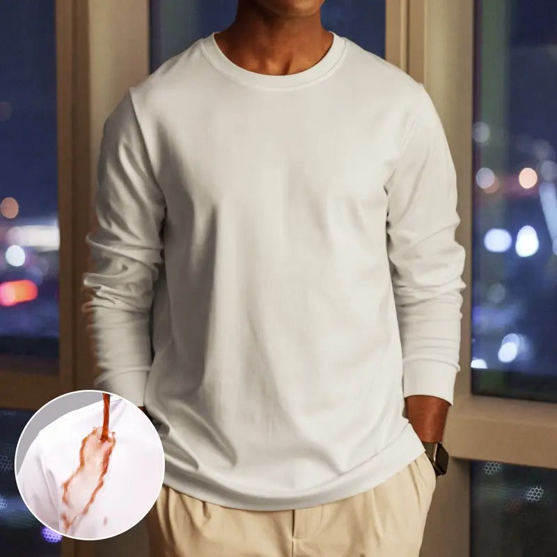 TexTale Men's Stain Repellent Long Sleeves - (Relaxed Fit) EasyClean&Comfort for Everyday Use, Cotton Casual Crew Neck...