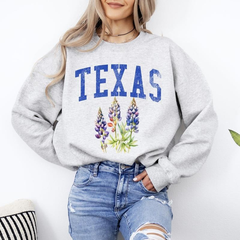 Texas State Flower Sweatshirt, Crew Neck, Women's, Crewneck T-Shirts, Hoodie | HypeCrazeTee.com