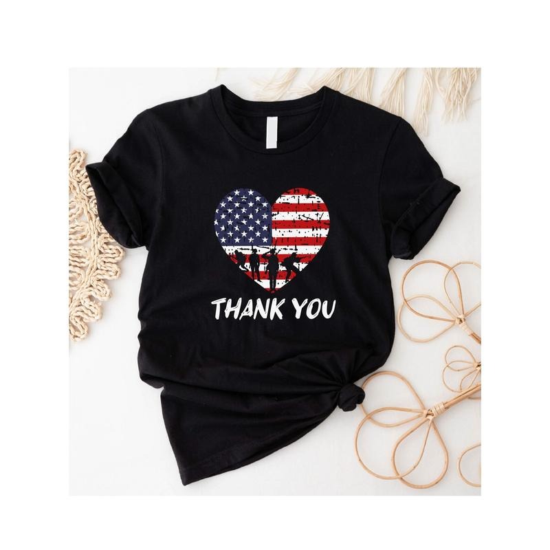 Thank You Veterans Shirt, American Soldier T-Shirt, Heart Memorial Day Shirt, American Flag Heart T-Shirt, Patriotic Gift...