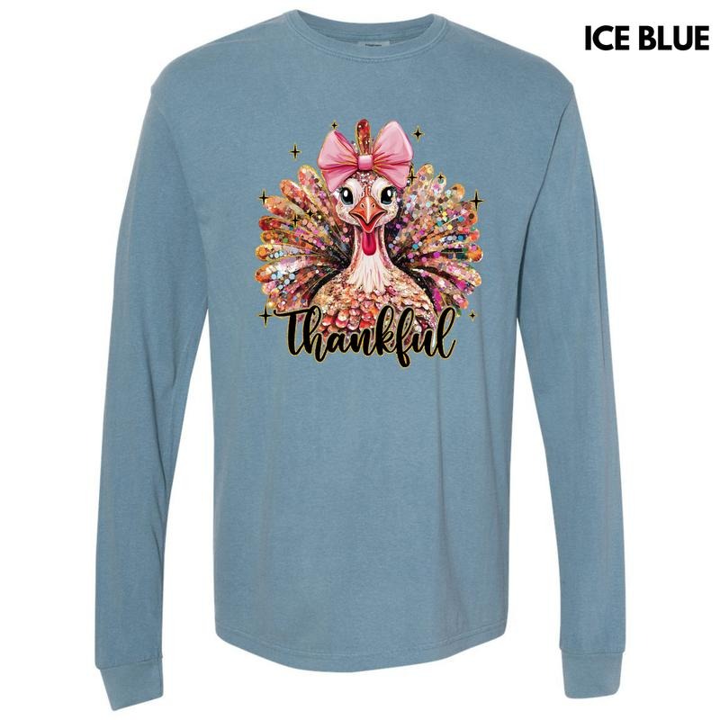 Thankful Glitter Turkey Long Sleeve Comfort Colors T-Shirt 'NLB' Hoodie, Sweatshirt | HypeCrazeTee.com