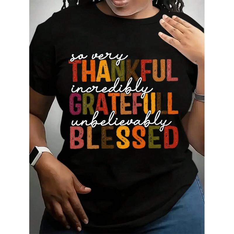 Thankful Grateful Women's Graphic T-Shirt Inspirational Quotes Soft Cotton Tee For Everyday Wear Casual Style Plus Fit...