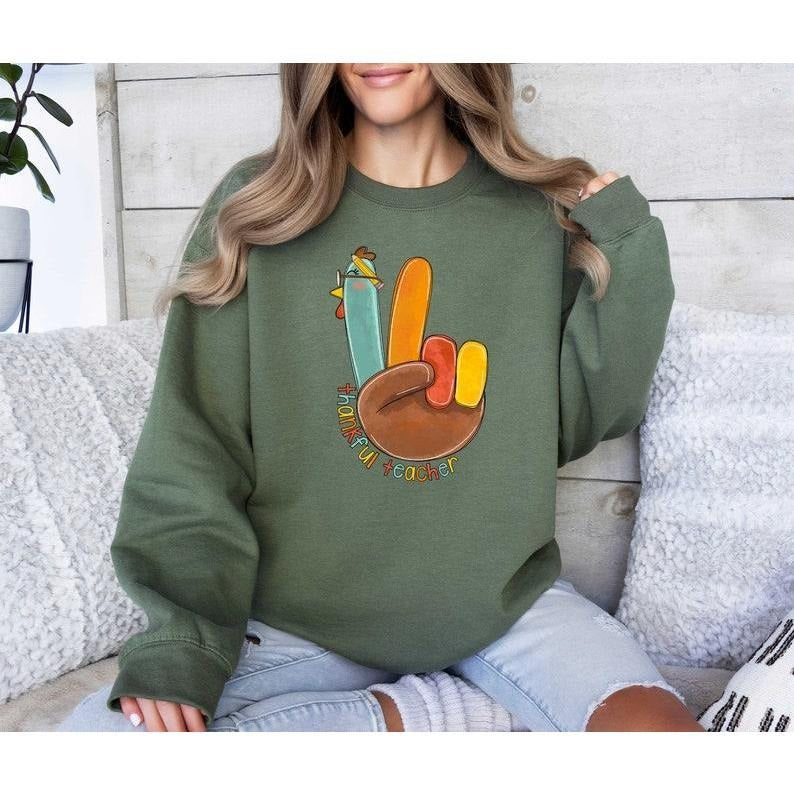 Thankful Teacher Sweatshirt, Thankful Teacher Shirt, Thanksgiving T-Shirt, Gift For Teacher, Thanksgiving Dinner Gift,...