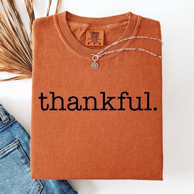 Thankful, Minimalist, Thanksgiving, Autumn, Fall, Comfort Colors T-Shirt Hoodie, Sweatshirt | HypeCrazeTee.com