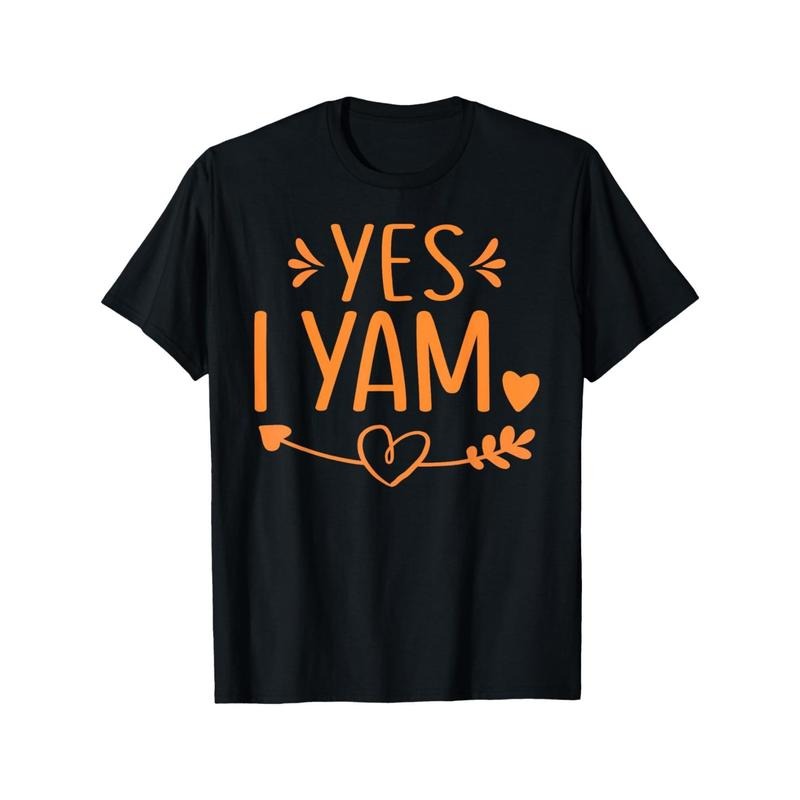 Thanksgiving Couples' "Yes I Yam" T-Shirts, Cotton Blend, Crew Neck, Short Sleeve, Regular Fit, Geometric-Pattern Knit...