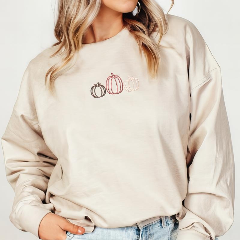 Pumpkins Embroidered Sweatshirt, Fall/Thanksgiving Sweater, Cute Girl Gift, Embroidery, Cute Gift Halloween EMB T-Shirts,...