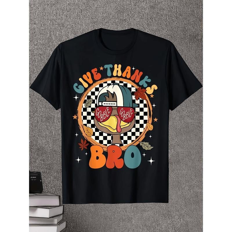 Thanksgiving Turkey Graphic T-Shirt, Casual Crew Neck Short Sleeve Tee