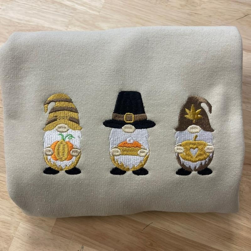Thanksgiving gnomes Embroidered sweatshirt T-Shirts, Hoodie | HypeCrazeTee.com