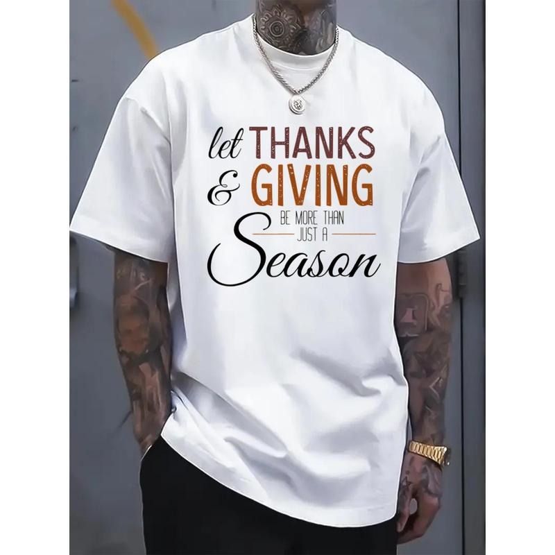 Thanksgiving print t-shirt, casual round neck short sleeve comfortable t-shirt, suitable for spring and summer, men's...