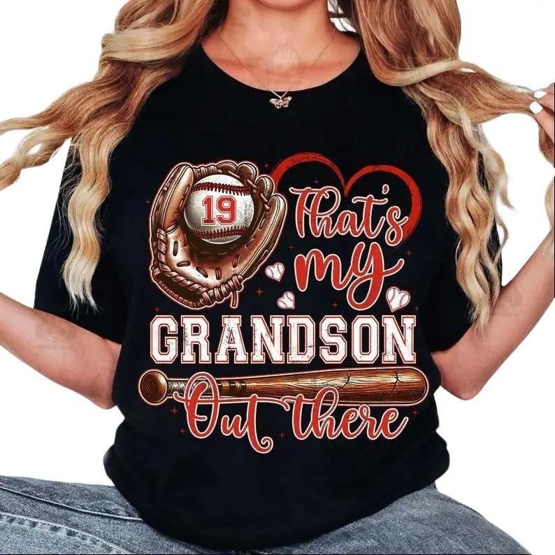 That's My Grandson Out There Shirt, Custom Baseball Player Number T-shirt, Baseball Grandma, Mother's Day Graphic Tee,...