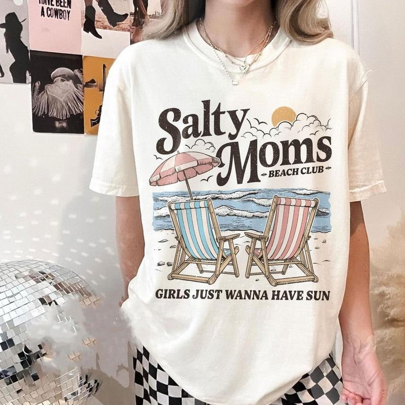 The Beach Club Tshirt, Salty Moms Beach Club, Retro Beach Girl Shirt, Trendy Summer Vibes, Unisex Sweater Pullover Tee...