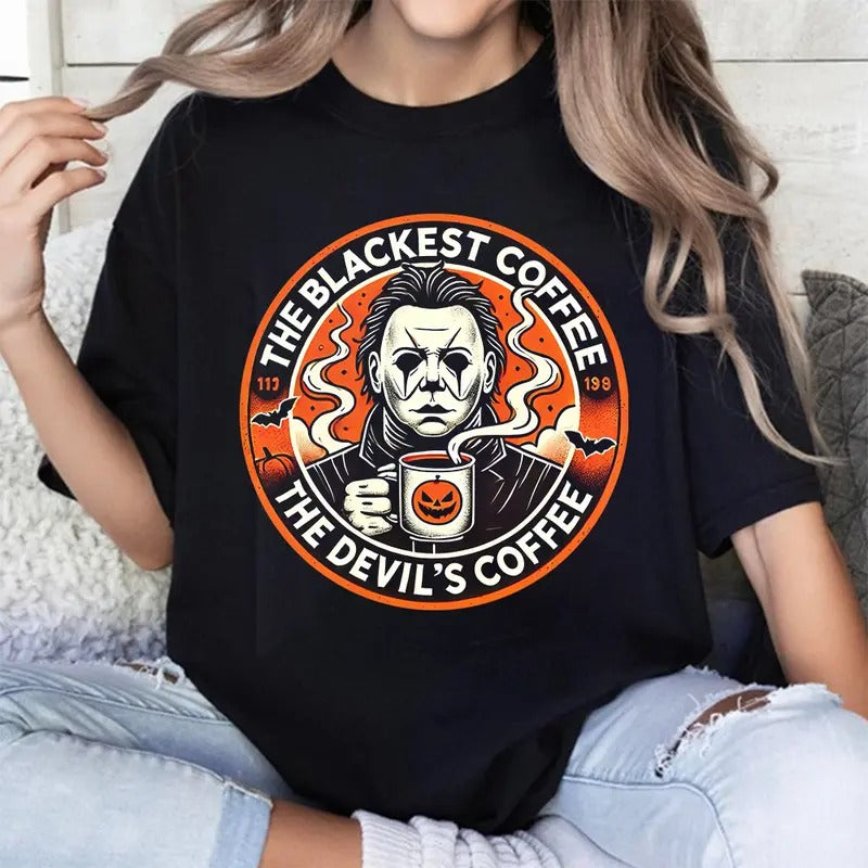 The Blakest Coffee The Devil Coffee Shirt, Funny Halloween Shirt, Spooky Season Shirt Sweatshirt Hoodie, Michael Myers...