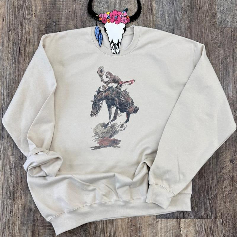 The Cowgirl Bronc Crewneck Sweatshirt, Cowgirl Hoodies, western clothing stuff, western outfits women tops, country...