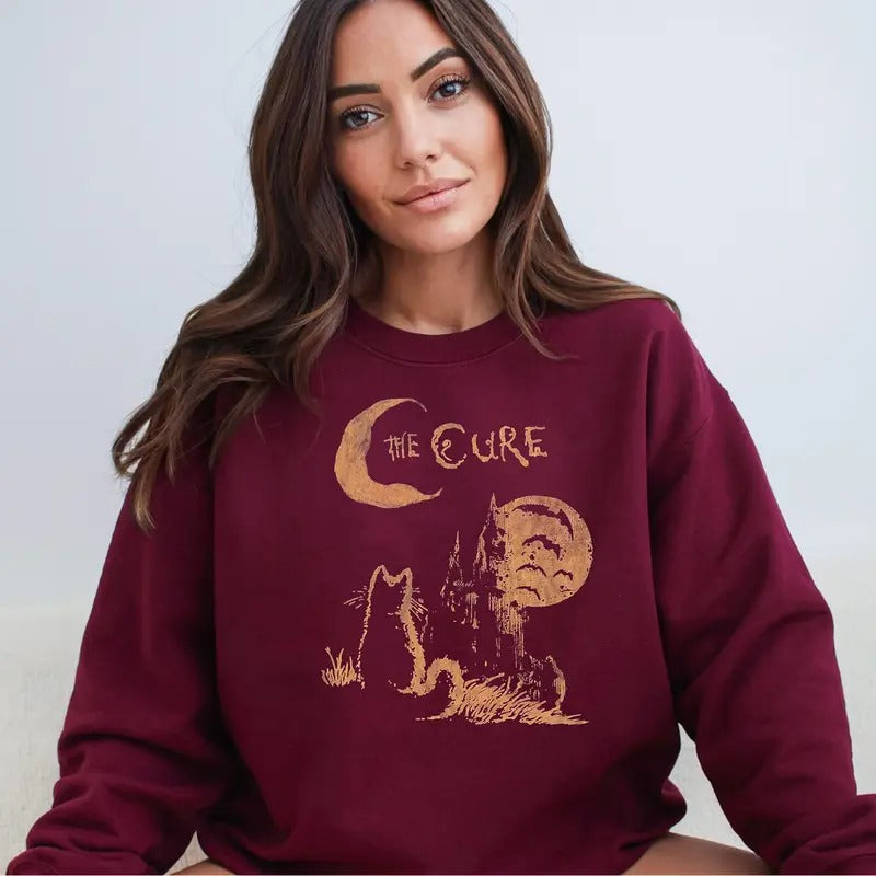The Cure Cat Sweatshirt, Music Lover Gifts, Trendy Sweatshirt T-Shirts, Hoodie | HypeCrazeTee.com