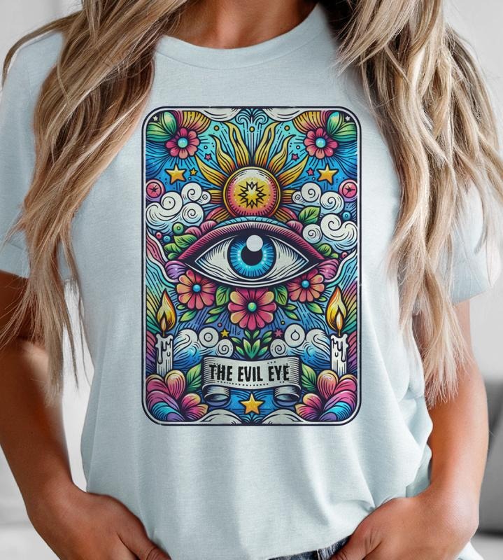 The Evil Eye Tarot Graphic Tee Hippie Tarot Tshirt Relatable Womens Top Hoodie, Sweatshirt | HypeCrazeTee.com