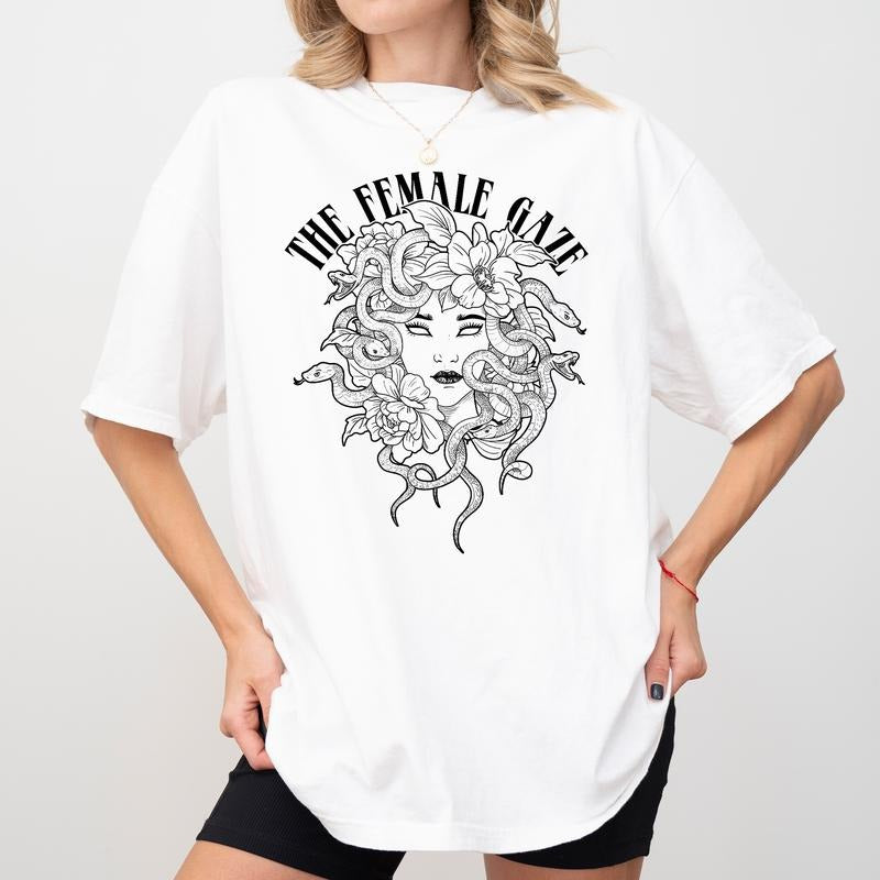 The Female Gaze Comfort Colors Shirt, Petrify The Patriarchy Tee, Feminist T-shirt, Vintage Floral Snake-crowned Maiden...