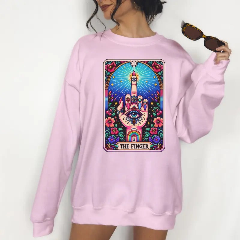The Finger Tarot- Unisex Crewneck Sweatshirt - Print is Sublimation, Christmas Crewneck, Gift Idea, Relaxed Fit, Casual...