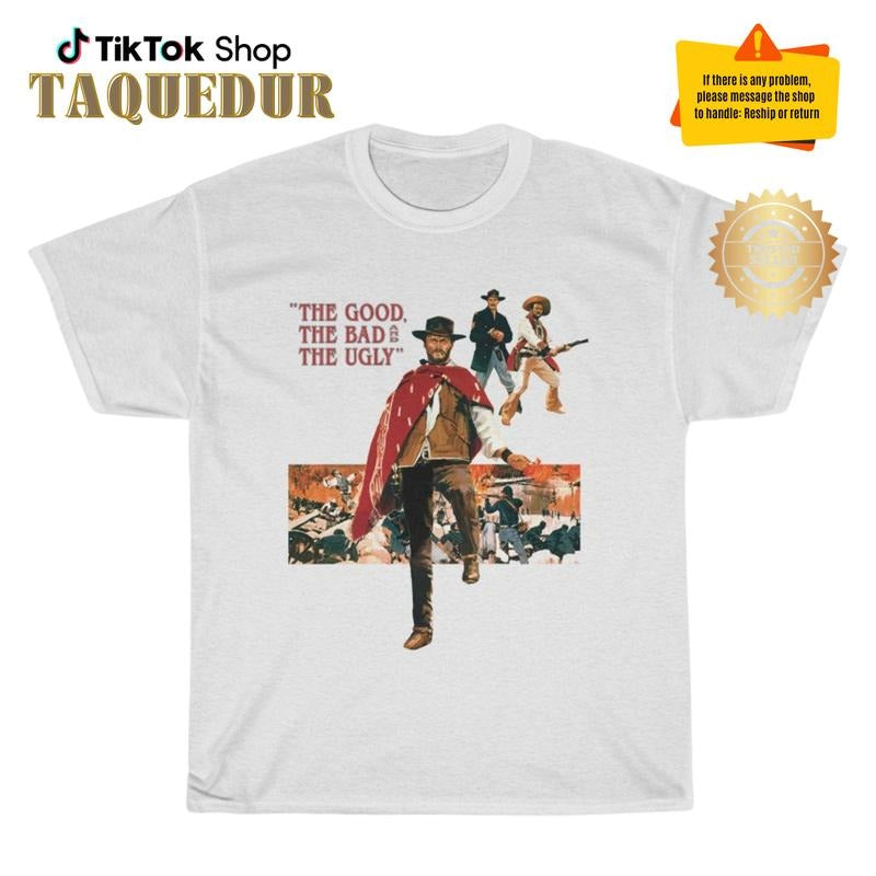 The Good The Bad and The Ugly Classic Action Movie Men's White T-Shirt Size Clint Eastwood T-Shirt Hoodie, Sweatshirt