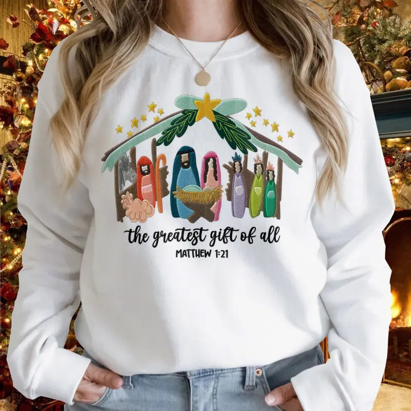 The Greatest Gift of All Embroidered Sweatshirt, Christmas Embroidery Tshirt, Unisex Fit, Gift For Family Hoodie