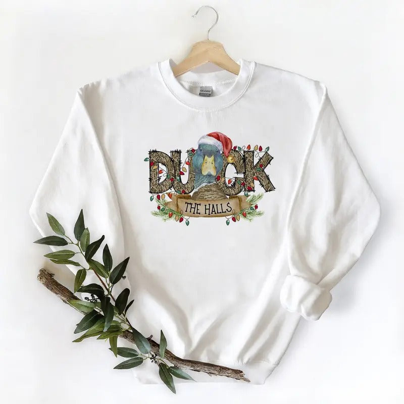 The Halls Christmas Mallard Duck Unisex Tshirt Sweatshirt Hoodie, for duck lovers | HypeCrazeTee.com