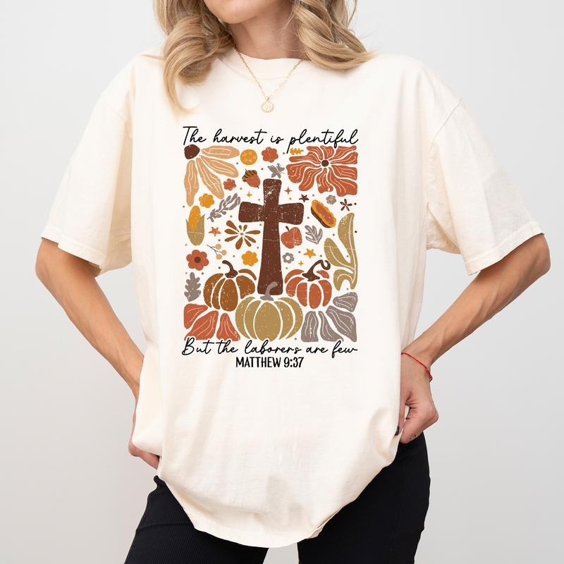 The Harvest Is Plenty Christian Shirt Comfort Colors, Fall Pumpkins Thanksgiving Tee, Vintage Jesus Apparel, Bible Verse...