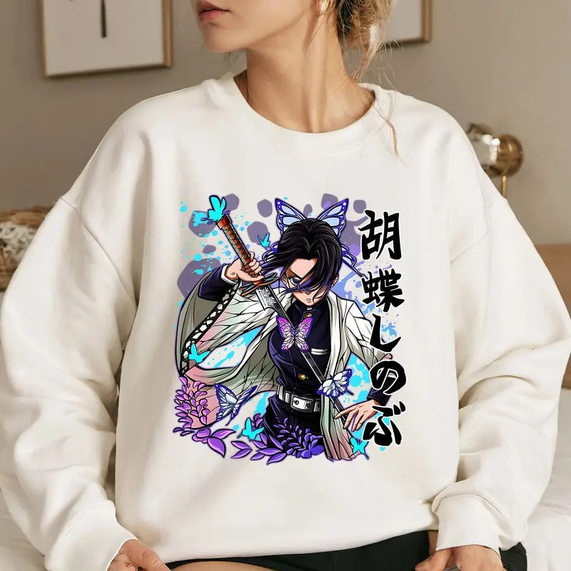 The Hashira DM Characters Insect Hashira Shirt Crewneck Hoodie, Anime Otaku Shirt Comfort Cotton Sweatshirt